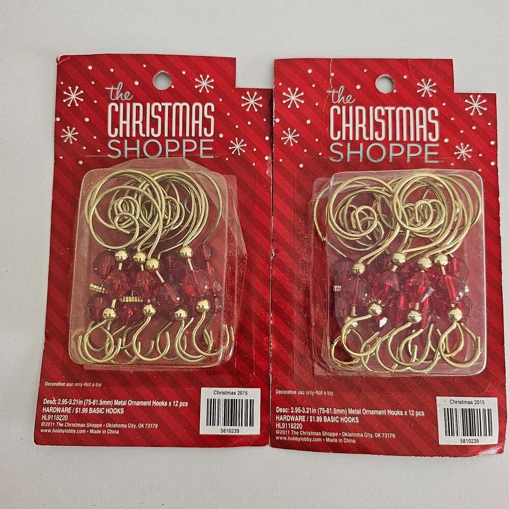 The Christmas Shoppe Red Bead Gold Fancy Ornament Hooks New - 24 hooks